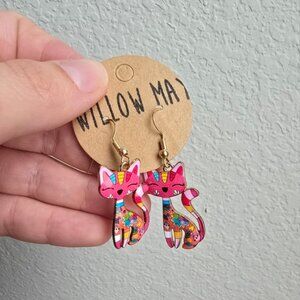 Willow May Pink Artsy Charm Cat Earrings